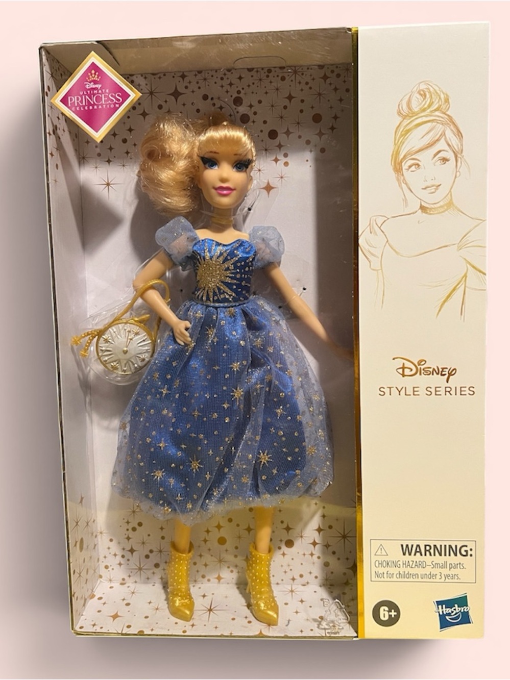 Disney Princess Doll in Blue Dress with Gold Accents